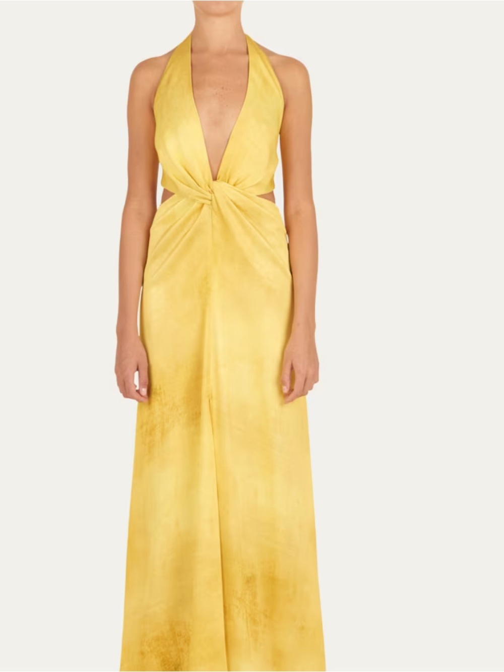 SILVIA TCHERASSI Yellow Halter Twist-Front Camila Maxi Dress